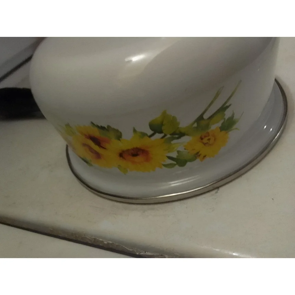 Vintage‎ Sunflower Pattern Enamelware Cookware Saucepan 6